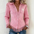 Abigail │ Fringe Suede Button-Up Blouse
